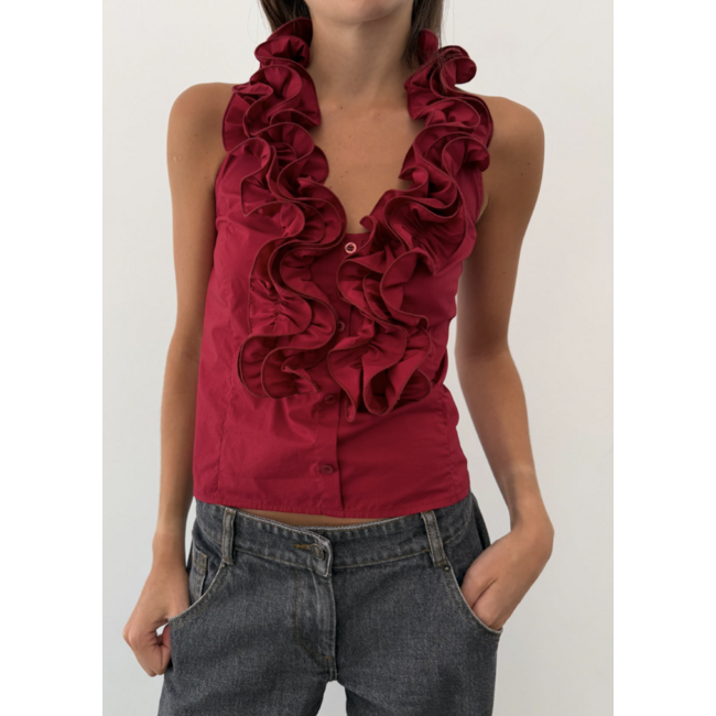 Macabla Ruffles Top Granate