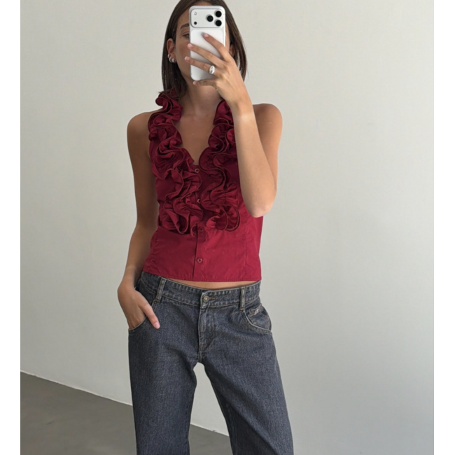 Macabla Ruffles Top Granate