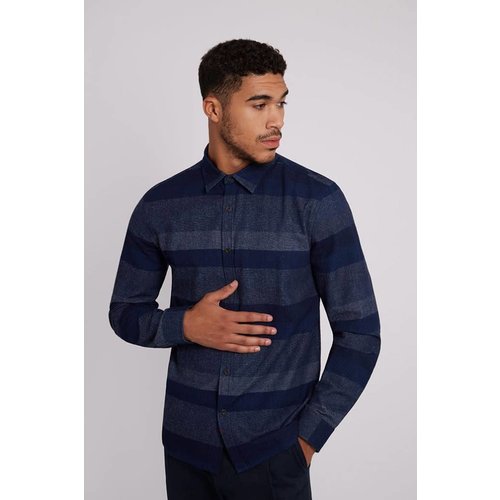 HYMN London 'BENNING' Horizontal Engineered Navy Stripe Shirt - Small HYMN London 'BENNING' Horizontal Engineered Navy Stripe Shirt - Small