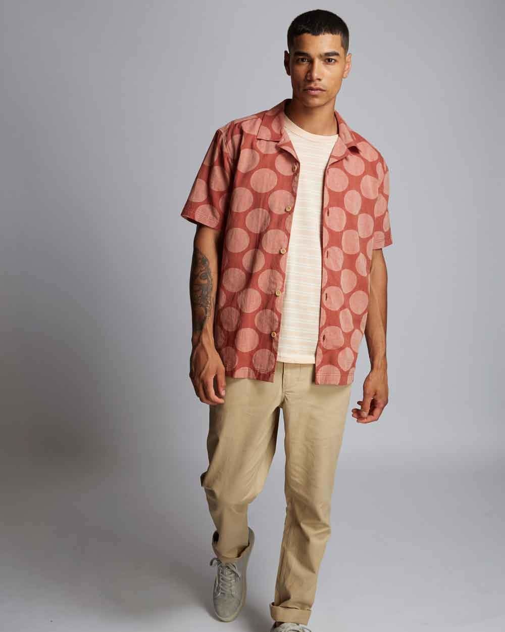 orange printed shirt