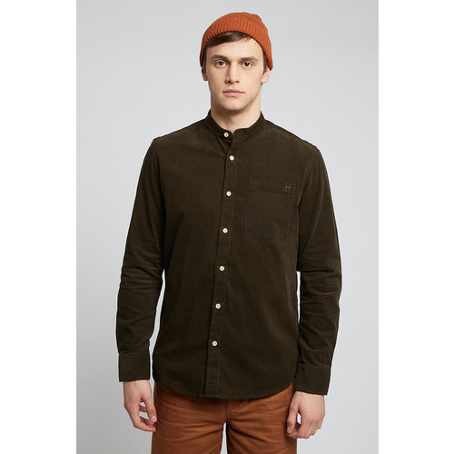 HYMN London 'TUFT' - Micro Cord Mandarin Collar Shirt - Khaki HYMN London 'TUFT' - Micro Cord Mandarin Collar Shirt - Khaki