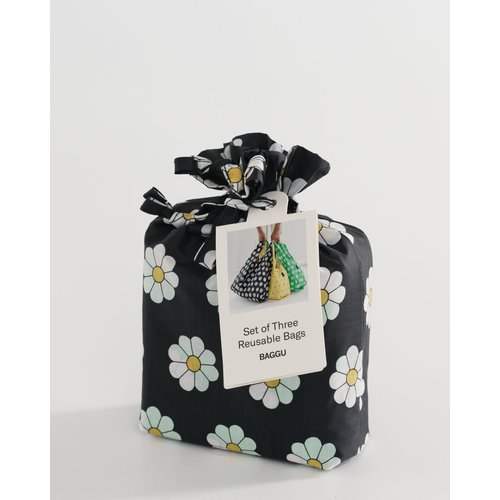 Baggu Standard Reusable Bag - Set of 3 - Daisy Baggu Standard Reusable Bag - Set of 3 - Daisy