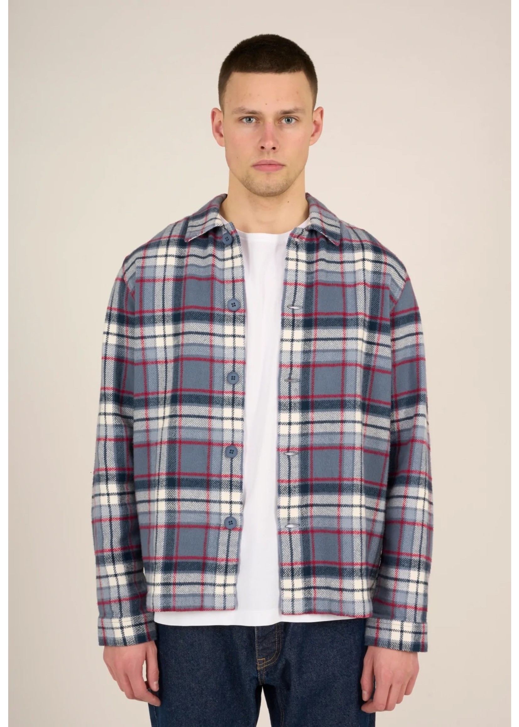 KnowledgeCotton KnowledgeCotton Big Checked Heavy Flannel Overshirt - China Blue