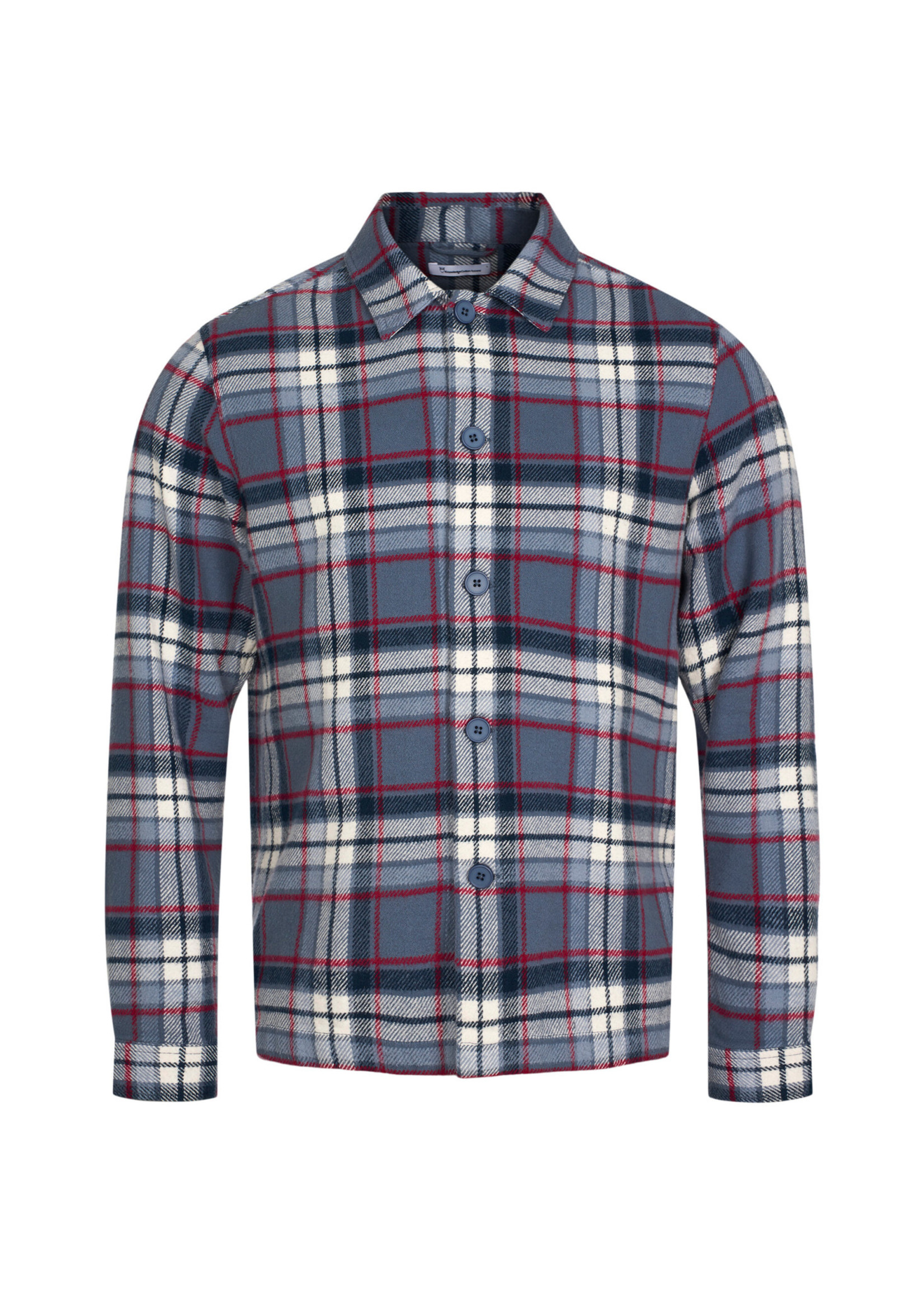 KnowledgeCotton Big Checked Heavy Flannel Overshirt - China Blue