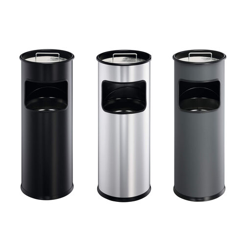 Prullenbak metaal 17L rond met asbak  Prullenbak metaal 17L rond met asbak