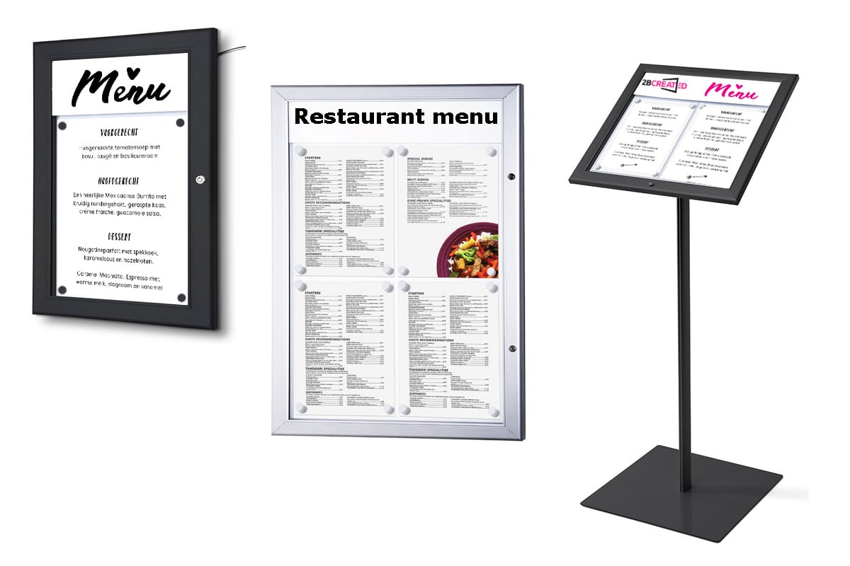 Menu vitrine kopen? Diverse maten, kleuren en uitvoeringen voor binnen en buiten