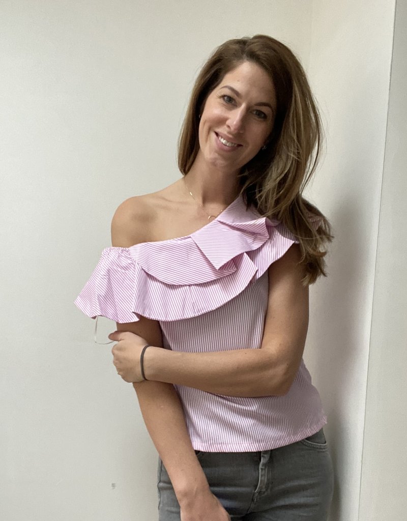 Off shoulder blouse roze/wit gestreept | Paula