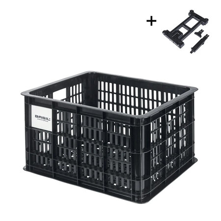 Basil Fietskrat Crate M 29,5L Black MIK 2.0 - Met MIK-adapterplaat