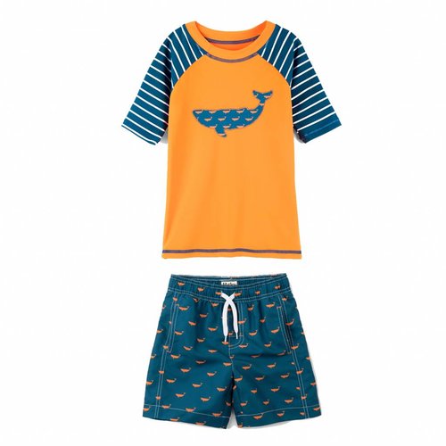 Hatley Mini Rashguard set shorts & shirt 2 - 3 jaar Tiny whales Hatley Mini Rashguard set shorts & shirt 2 - 3 jaar Tiny whales