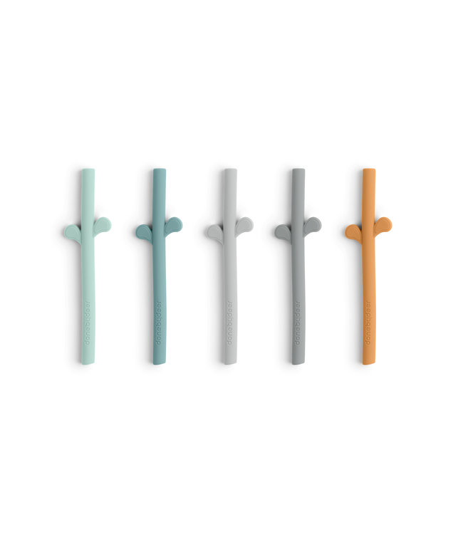 Done by Deer Peekaboo Silicone Straw Blue 5-pack