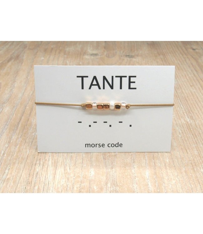 Winkel van Indah Morse code armband Tante - Beige, Rosé goud plated
