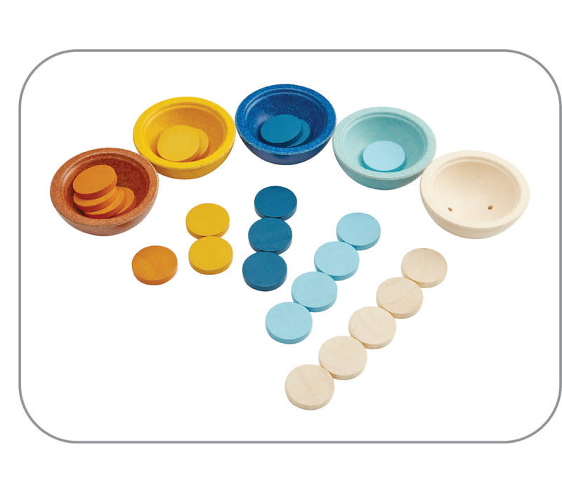 Plan Toys Sort \u0026 count cups Orchard Collection - Duurzaam Hout - Never grow  up Babyshop