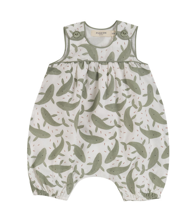 Pigeon Zomer onesie GOTS katoen Whale Tea Green