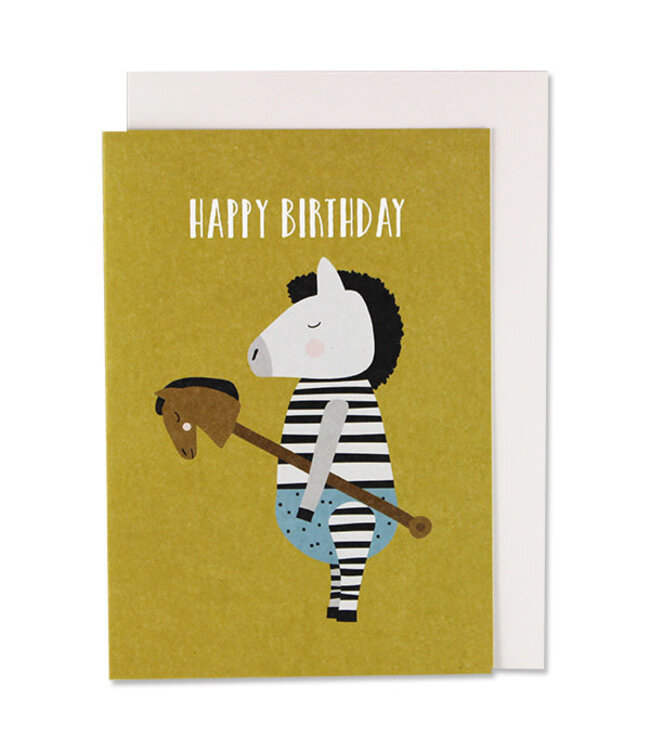 Dubbele Kaart Zebra met Stokpaardje - Happy Birthday