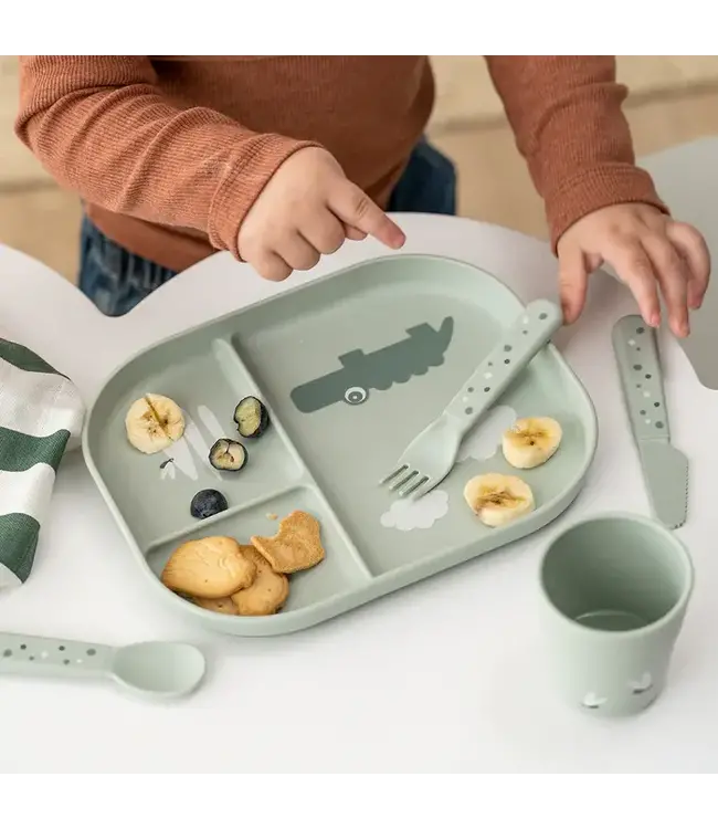 Done by Deer Foodie compartment plate - Croco  Green