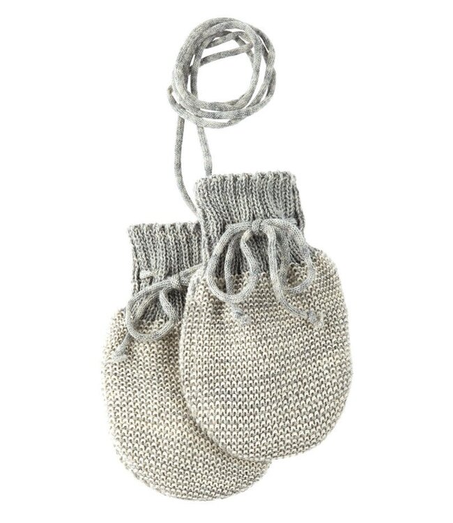 Disana Baby handschoenen met koordje gebreid GOTS Merino wol Grey - Natural