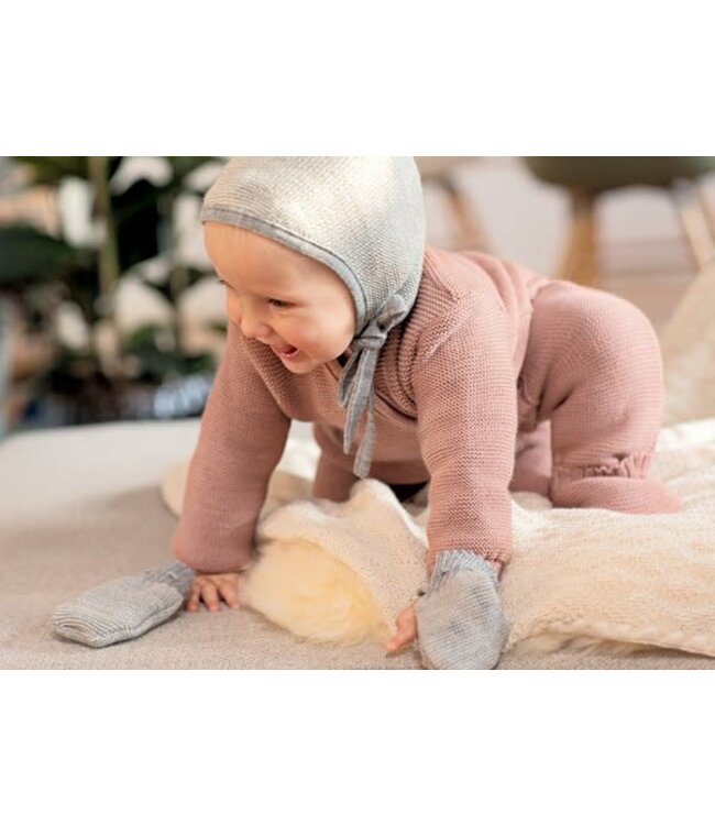 Disana Baby handschoenen met koordje gebreid GOTS Merino wol Grey - Natural