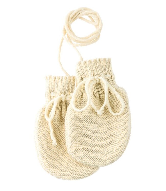 Disana Baby handschoenen met koordje gebreid GOTS Merino wol Natural