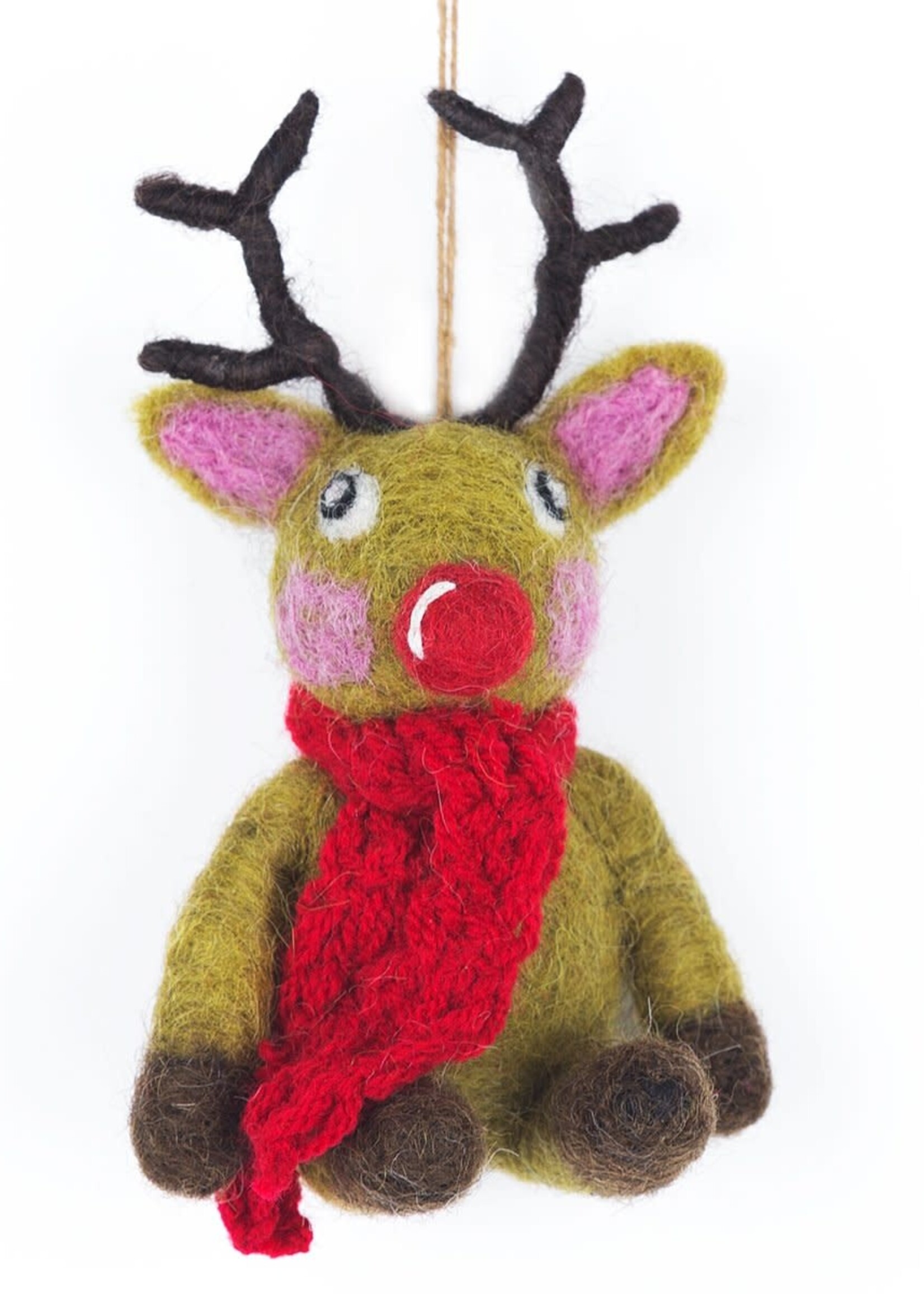 Felt so good Kersthanger Reindeer with scarf - Handmade & Biodegradable