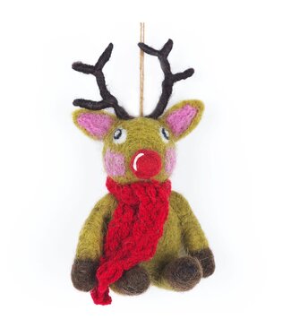 Felt so good Kersthanger Reindeer with scarf - Handmade & Biodegradable