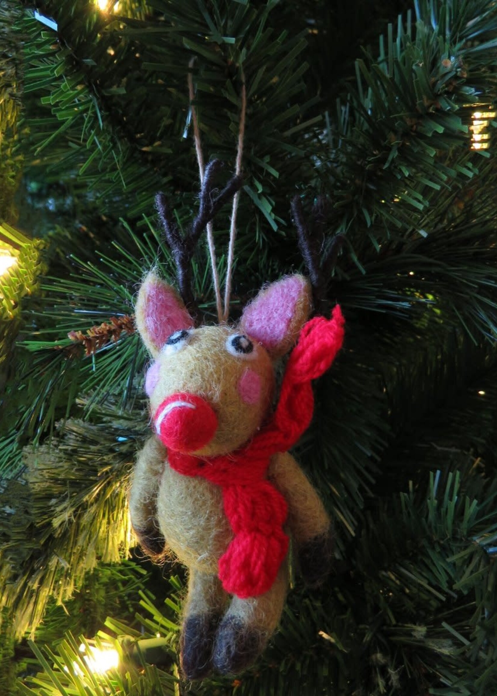 Felt so good Kersthanger Reindeer with scarf - Handmade & Biodegradable