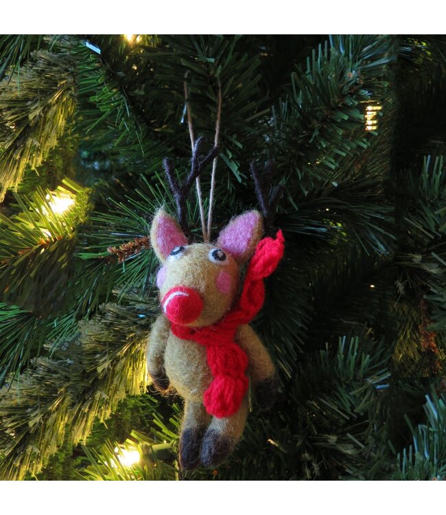 Felt so good Kersthanger Reindeer with scarf - Handmade & Biodegradable