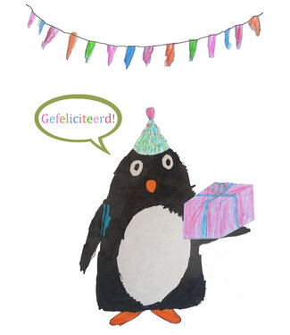 Kaartje met envelop pinguïn - gefeliciteerd