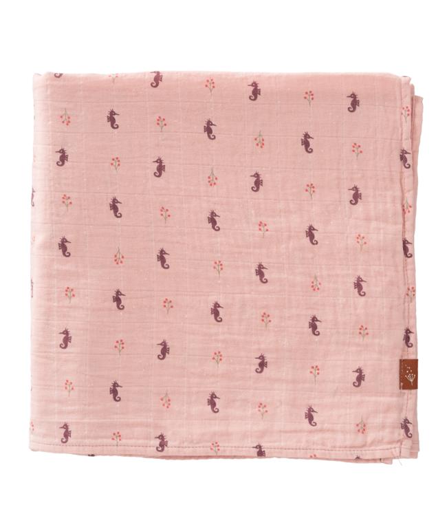 Fresk Hydrofieldoek 120 x 120 cm GOTS organic cotton Seahorse