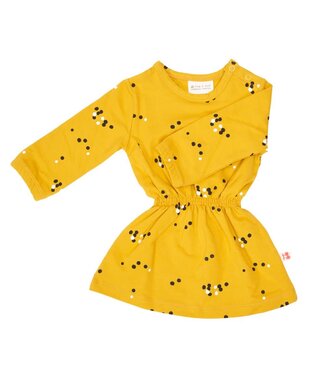 Jurk lange mouwen GOTS Katoen Dots Mustard