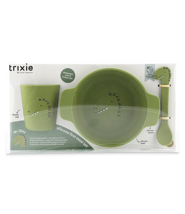 Trixie Siliconen eetset - first meal gift box - mr Dino