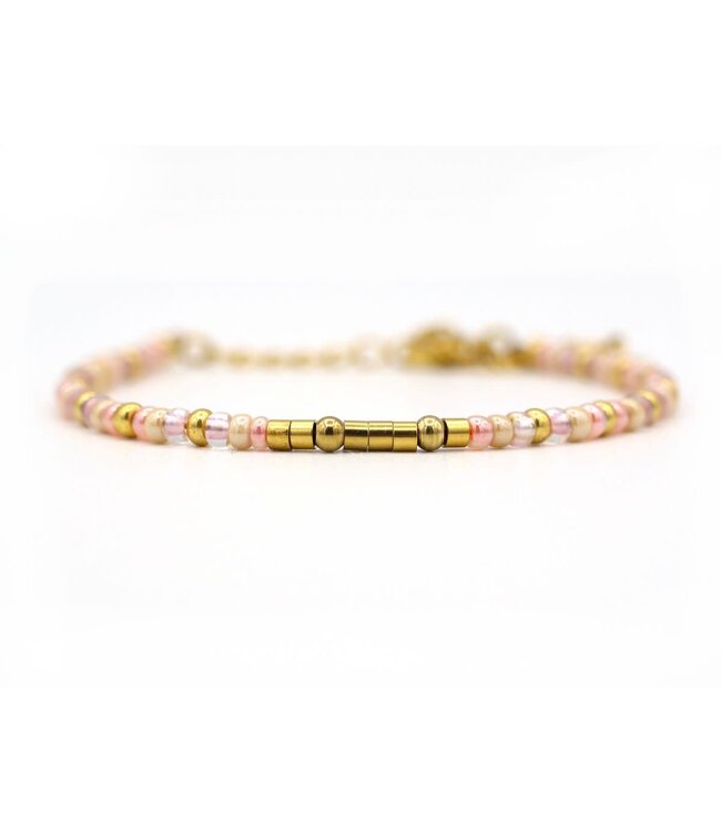 Morse code armband Mama - Miyuki kraaltjes roze, goud