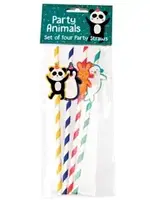 Papieren rietjes Party Animals - 4 stuks