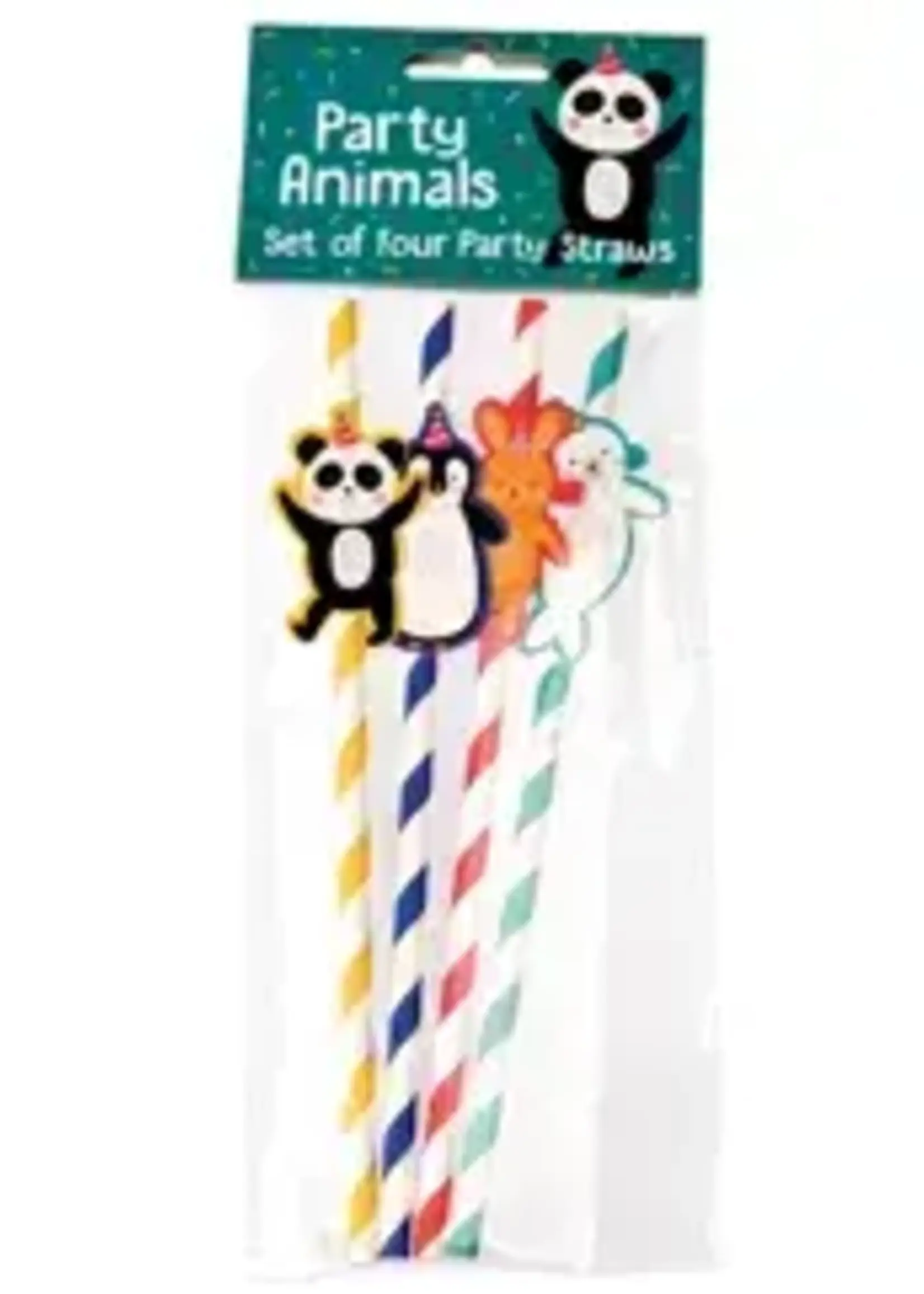 Papieren rietjes Party Animals - 4 stuks