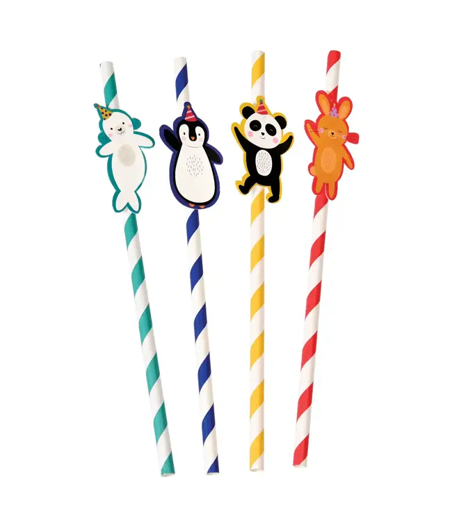 Papieren rietjes Party Animals - 4 stuks