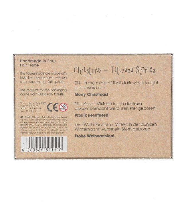 Titicaca Fairtrade Stories kartonnen doosje met aardenwerk kerstfiguren - 5-delig  Fair Trade from Peru