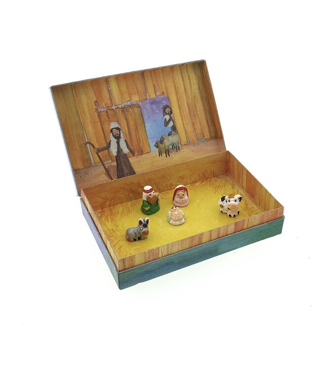 Titicaca Fairtrade Stories kartonnen doosje met aardenwerk kerstfiguren - 5-delig  Fair Trade from Peru