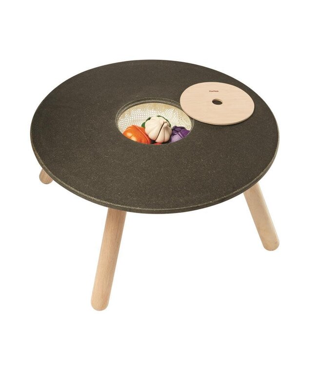 Ronde tafel van duurzaam hout met krijtbord en opbergzakje - 55cm diameter