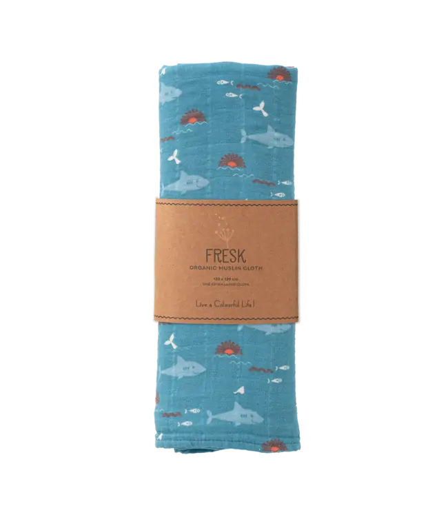 Fresk Hydrofieldoek 120 x 120 cm GOTS organic cotton Shark
