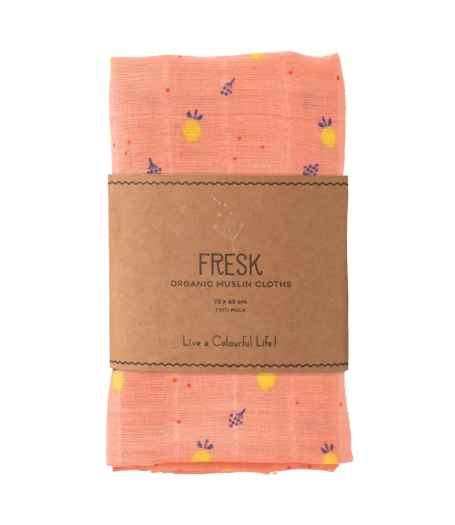 Fresk Hydrofieldoek 70 x 60 cm GOTS organic cotton Summer Fruit- 1 stuk