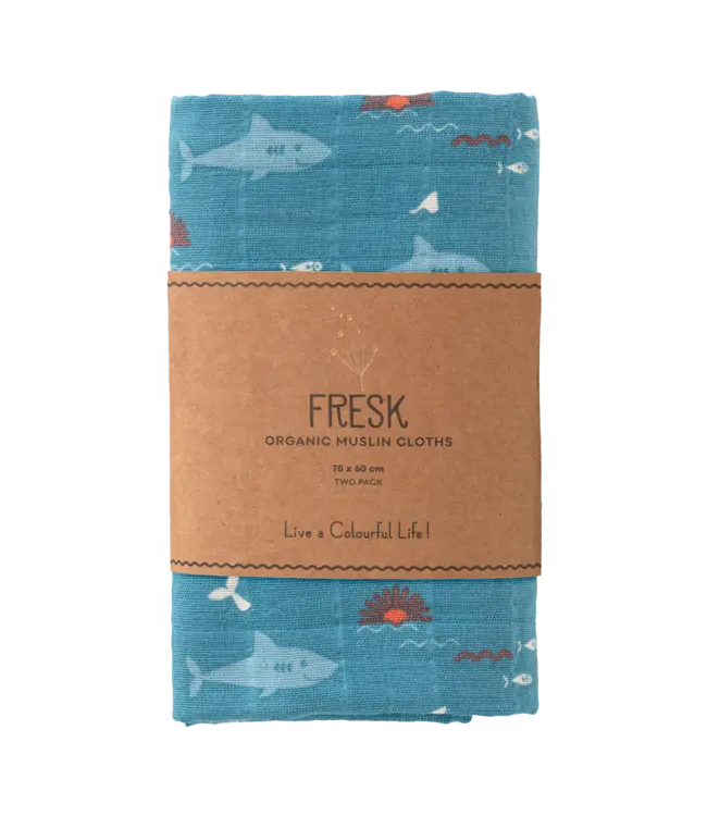 Fresk Hydrofieldoek 70 x 60 cm GOTS organic cotton Shark- 1 stuk