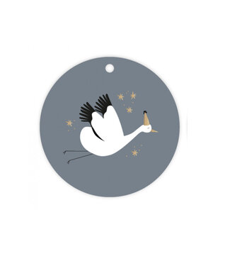 Mini kaartje ooievaar rond blauw Mini kaartje ooievaar rond blauw