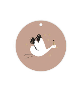 Mini kaartje ooievaar rond roze Mini kaartje ooievaar rond roze