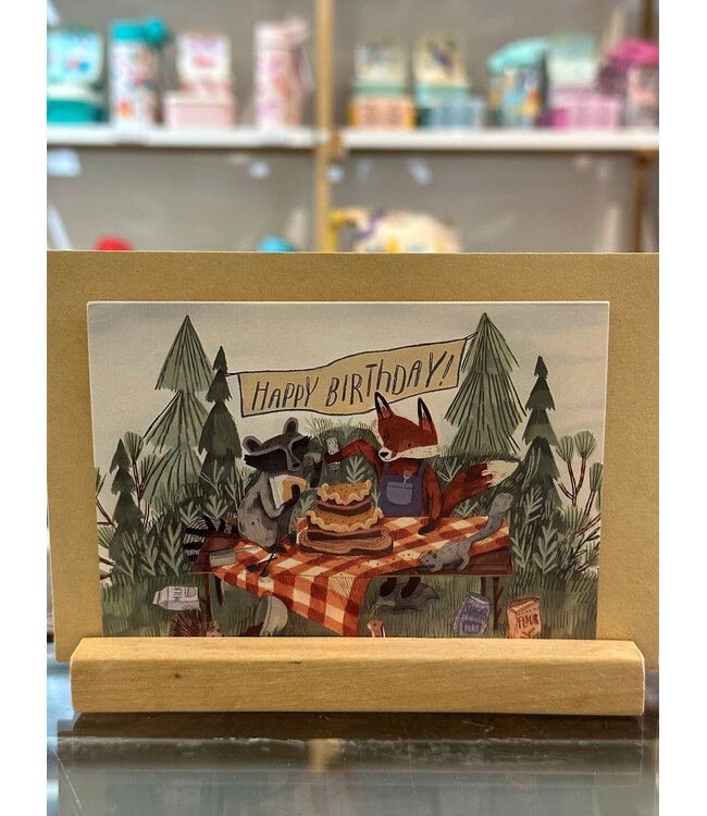 Dubbele Kaart met kraft envelop - Wasbeer en Vos Happy Birthday