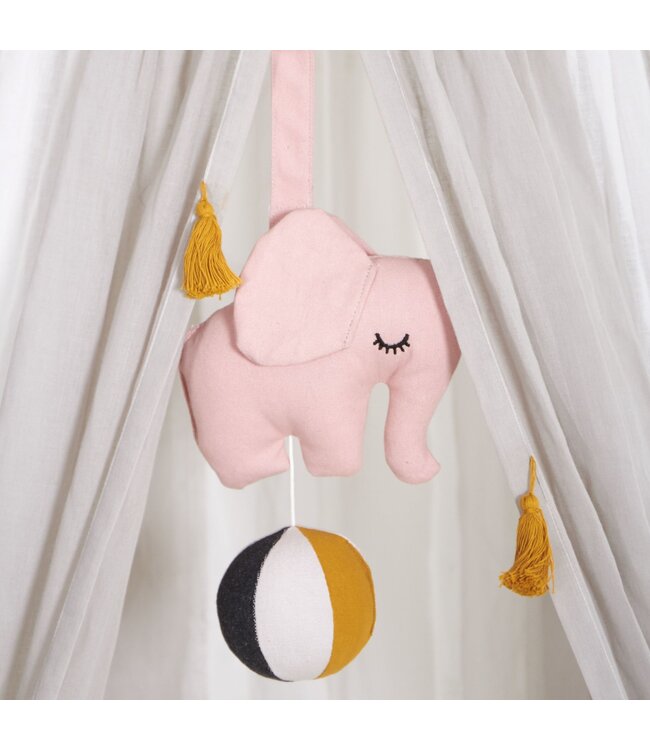 Roommate Elephant on ball, Music Mobile - Rose Organic Cotton