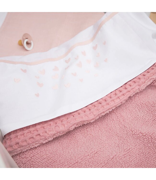 Meyco Wieglaken met geborduurde hartjes Soft Pink - 75x100 cm