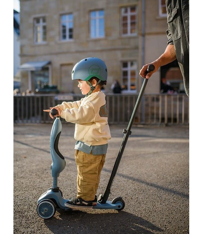 Scoot and ride Step en loopwagen in één  met duwstang - Steel -  Scoot and ride Highwaykick 1 Push & go