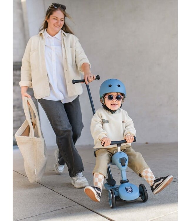 Scoot and ride Step en loopwagen in één  met duwstang - Steel -  Scoot and ride Highwaykick 1 Push & go