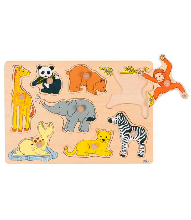 Houten knoppuzzel/ Inlegpuzzel Babydieren