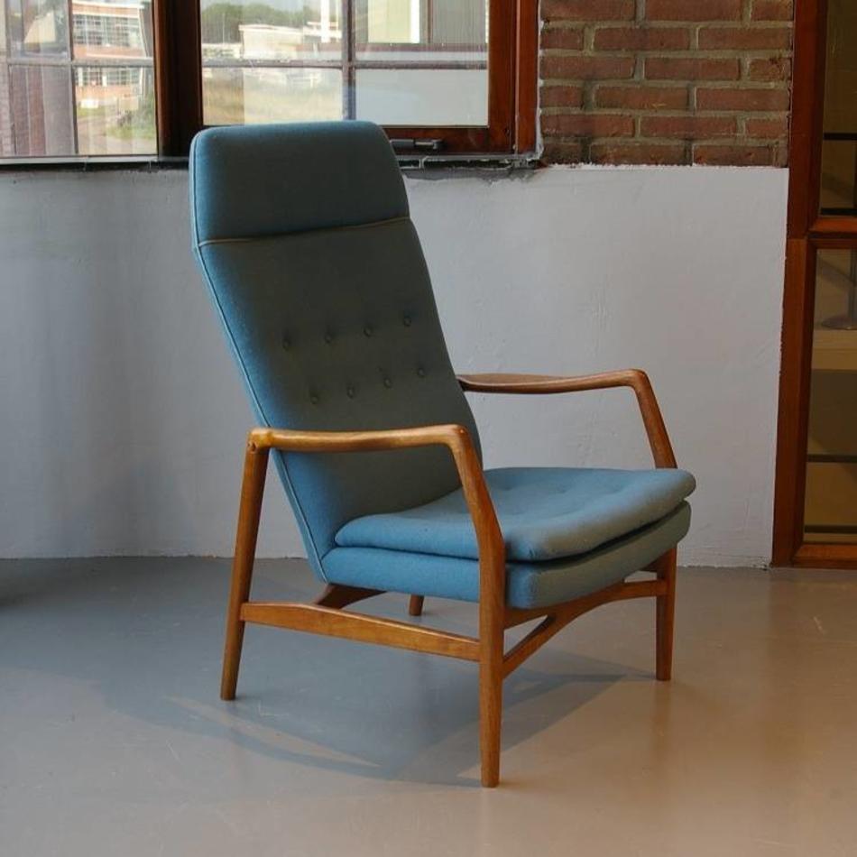 Kurt Olsen fauteuil teak met wollen bekleding 50s