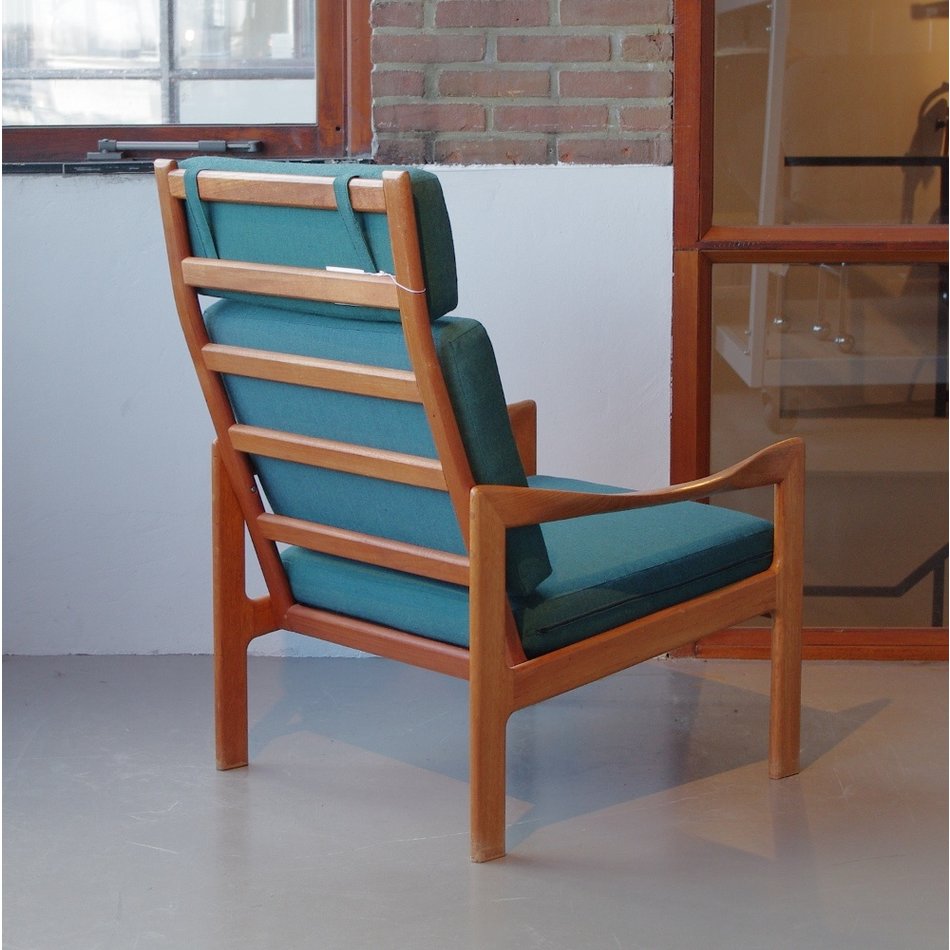 Illum Wikkelso fauteuil groen bekleed teak frame Eilersen